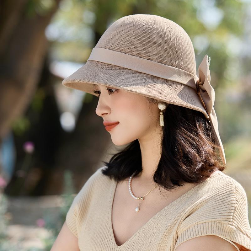 

Летняя шляпа женская солнцезащитная элегантная шляпа-ведро с бантом модная универсальная шляпа-панама One Size