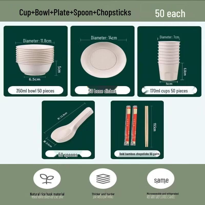 Eco-Friendly Rice Husk Disposable Tableware Set