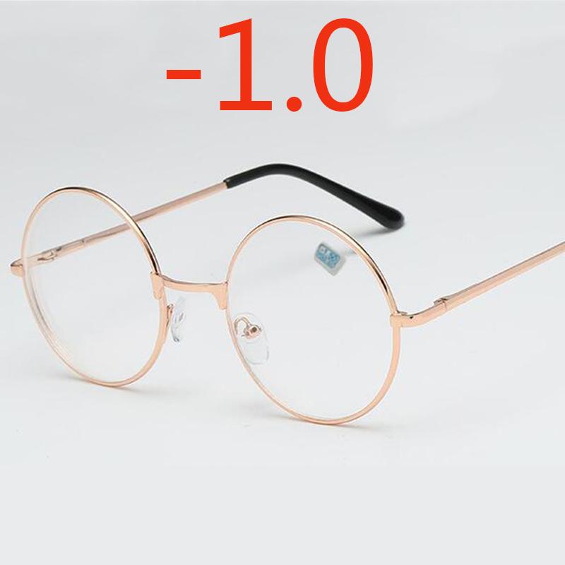 Round Glasses Woman Men Glasses Retro Myopia Optical Metal Frames Clear Lens Black Silver Gold Eyeglasses -1.0 -1.5 -2.0 To -4.0