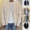 Cardigan pentru bărbați, pulover de culoare uni, cu fermoar complet, pulover casual cald din tricot, jachetă cu 2 buzunare frontale pentru toamnă și iarnă