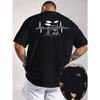 Drummer Heartbeat Style T-Shirt, Featuring a Front and Back Print of a Drum Set and EKG Lines, Suitable for Drum Enthusiasts and Band Performance Wear