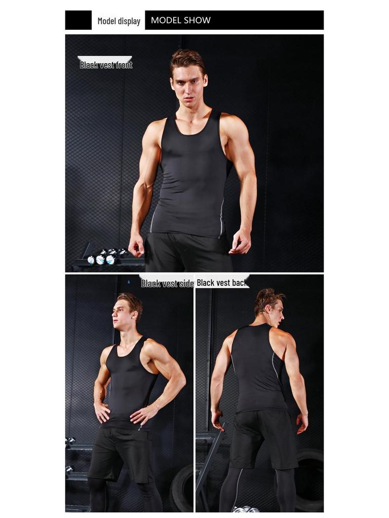 Pánská rychleschnoucí kompresní sportovní vesta - Vysoce elastická, prodyšná, bez rukávů, svalové triko pro basketbal a běh