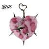 Bag Accessory Plush Leopard Love Heart Keychain Stuffed Keyring Pendant with Metal Star Punk Backpacks Decorative Keychain