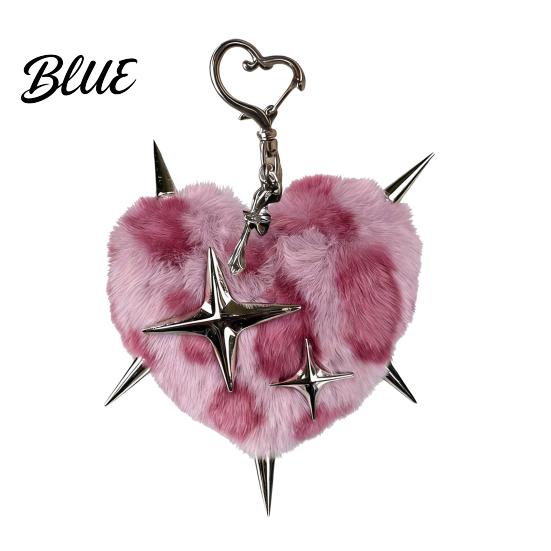 Bag Accessory Plush Leopard Love Heart Keychain Stuffed Keyring Pendant with Metal Star Punk Backpacks Decorative Keychain