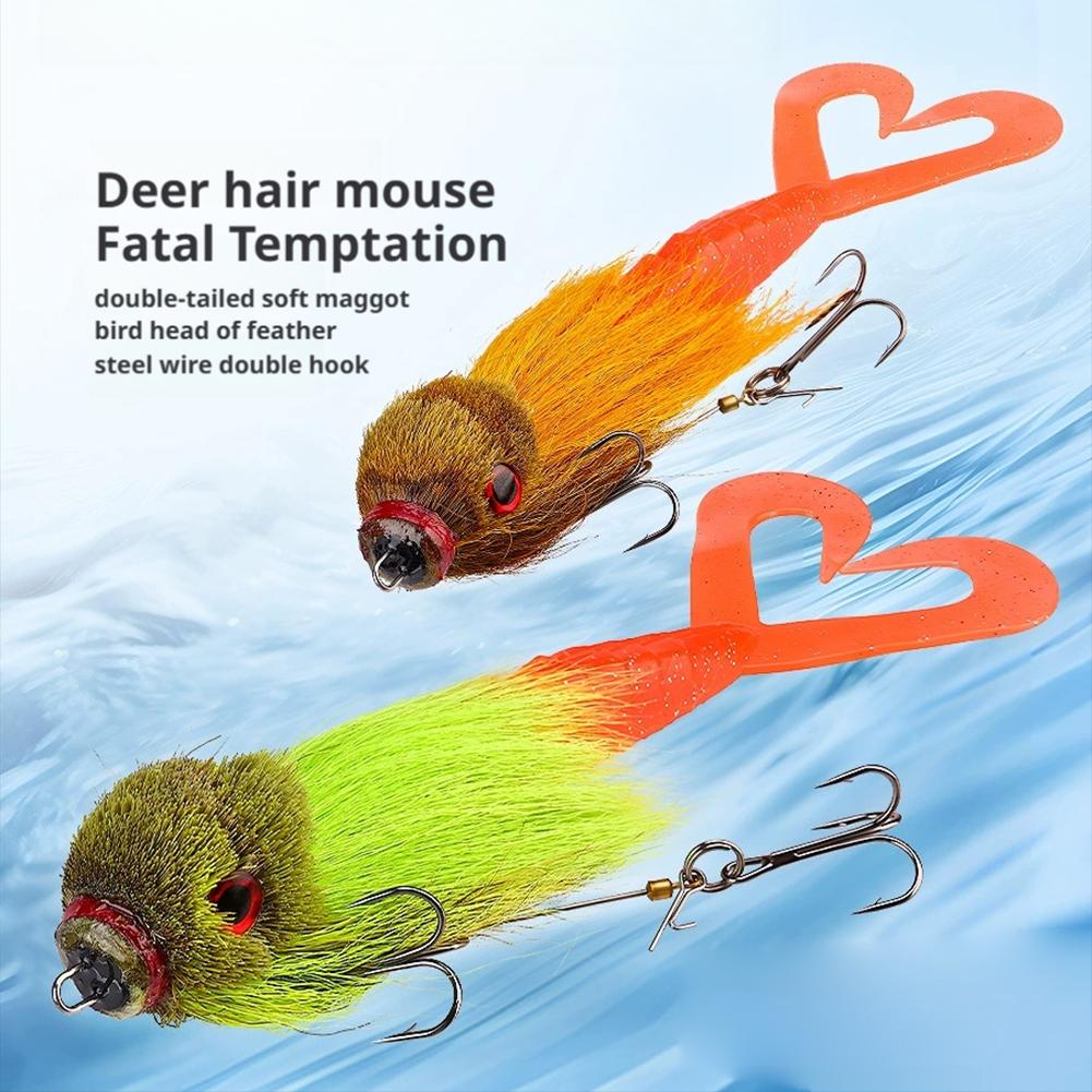 Lure Mustache Rig Muskie Pike Fishing Game Hand-Tied Deer Hair Body Solid Rig Tackle Rosewood Mouse Baby Swimbait Bucktail Mous