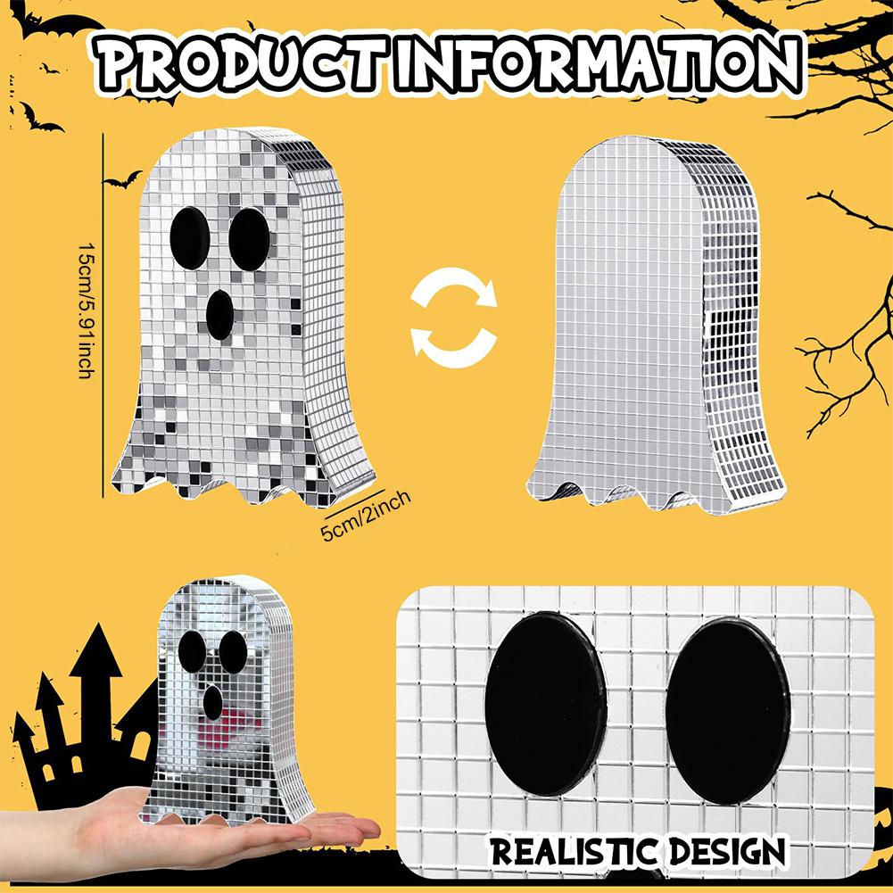 3Pcs Halloween Ghost Disco Ball Table Decoration 6inch Mosaic Horror Table Centerpiece Ghost Tiered Tray Decor for Party Gift