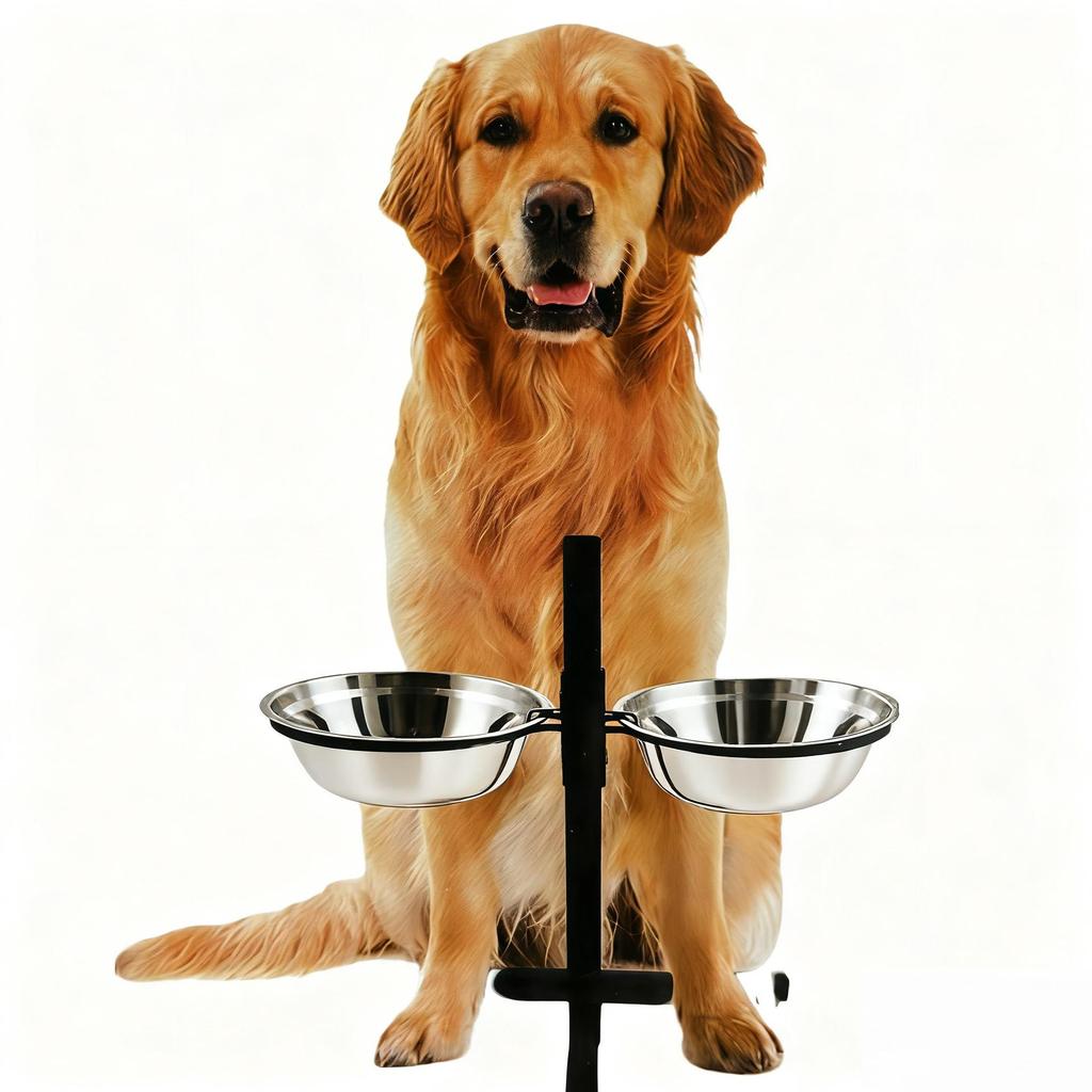 Stainless Steel Double Pet Bowl: Raised & Non-Slip Design for Food and Water