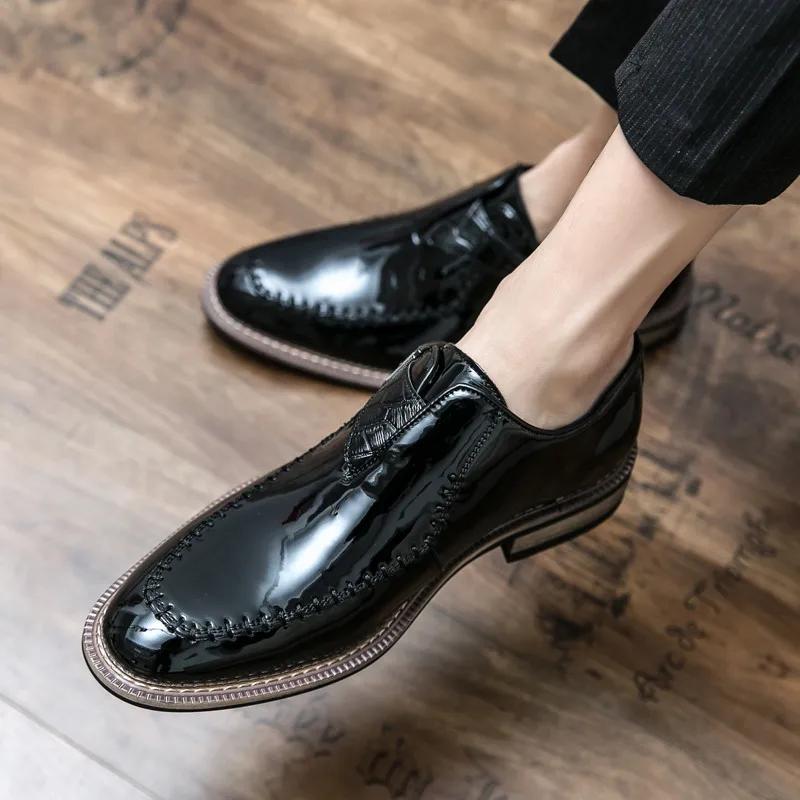Fashion British Style Men's Black Dress Shoes Big Size 47 48 Pointed-Toe Leather Formal Shoes Men Luxury Red Oxford Shoes Man Moccasin