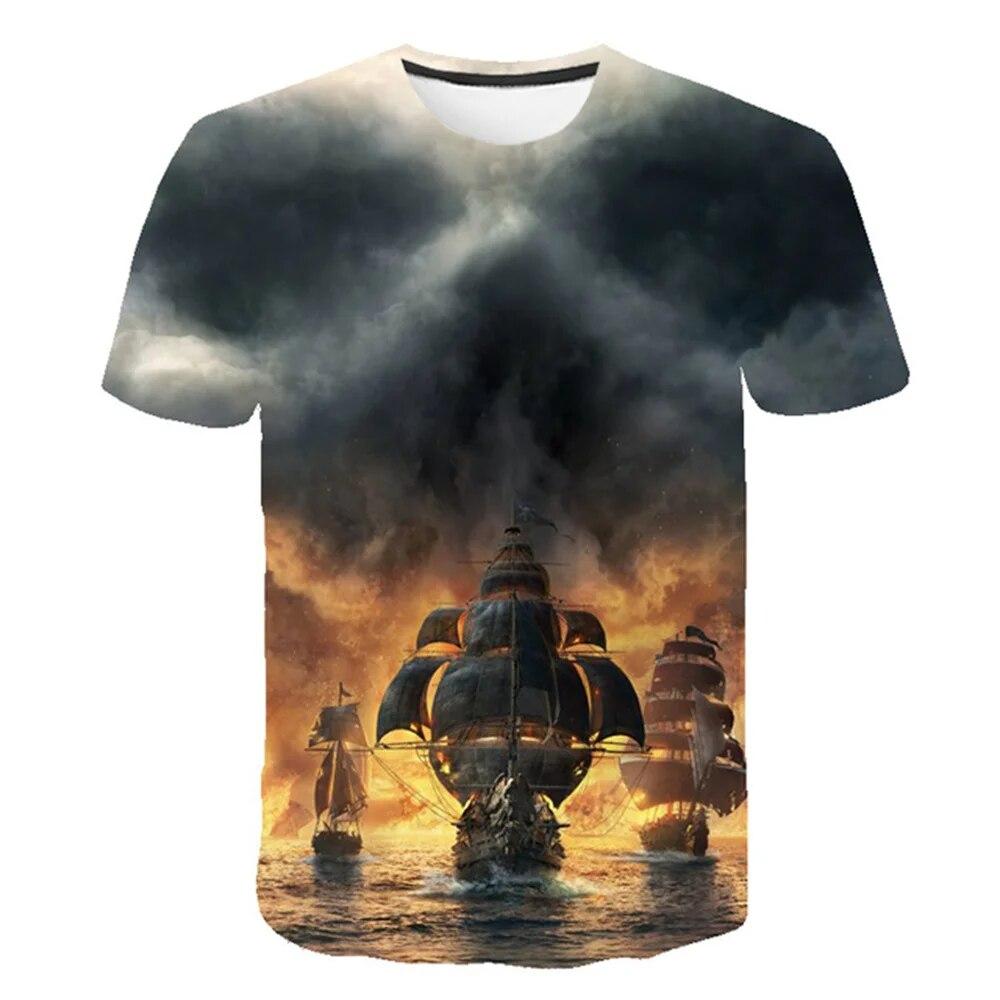 Summer Landscape Pattern T-shirt Men's Fashion Natural Scenery Top Handsome Casual Fashion 3D Printed Clothing