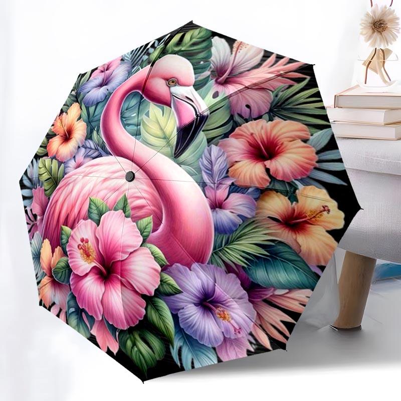 Flamingo Pattern Folding Umbrella Fashion Auto-Open 8 Iron Ribs Plastic Handle Foldable Sunshade Perfect Christmas Gifts