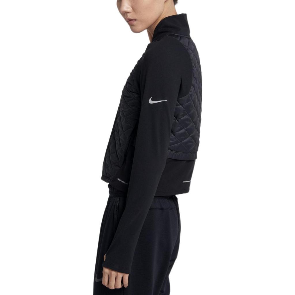 Nike Solid Color Reflective Logo Stand Collar Zipper Cotton Jacket Women Jackets Black CJ5560-010