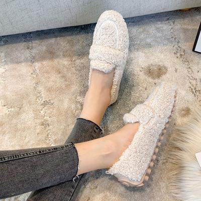 Sapatos de lã da moda para mulheres, uso no inverno, solas grossas, dirigindo com botas de neve de lã, sapatos de feijão, sapatos quentes de algodão, sapatos femininos de tamanho grande