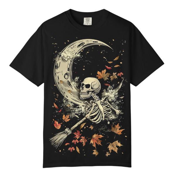 Gothic Skeleton Moon Graphic Tee, Comfort Colors T Shirt, Unisex Streetwear Tee S разноцветный
