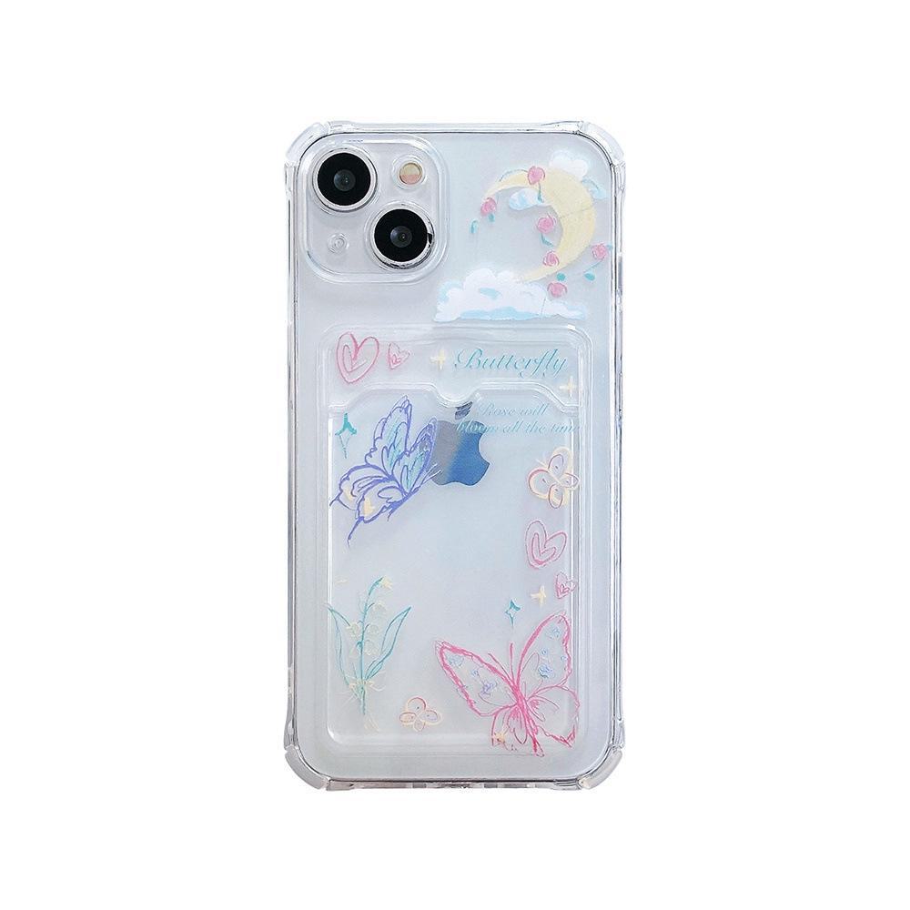 Transparent Butterfly Card Slot Phone Case for iPhone 11/13/14, XS/XR, 15.