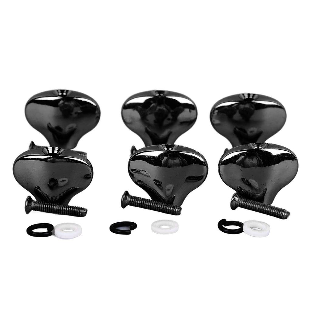 6 Pcs Guitar Machine Head Button Exquisite Fish Tail Shape Comfortable Grip Metal Tuning Peg Head Black