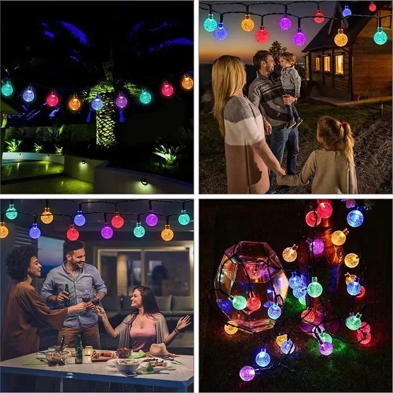 Outdoor Solar Powered Crystal Ball Fairy Lights 8 Modes Waterproof LED String Light for Garden Tree Christmas Party Decoration
