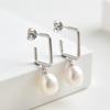 Korean Style Elegant Sterling Silver Pearl Geometric Dangle Earrings