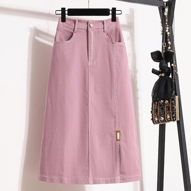 

DIMANAF Новые летние стильные юбки больших размеров с пуговицами, женские джинсовые юбки А-силуэта в винтажном стиле, базовая юбка 5XL розового цвета XL