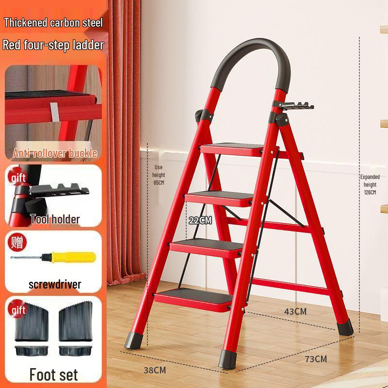 Folding Indoor Multifunctional Telescopic Ladder: High-Carbon Steel, Portable, Thickened Herringbone Design