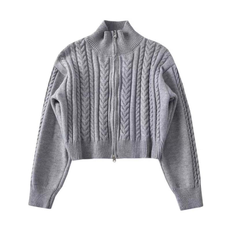 Pulover cardigan cu mâneci lungi pentru femei, toamnă iarnă, retro, topuri largi, tricotaje cu guler în picioare, îmbrăcăminte în stil coreean Y2k