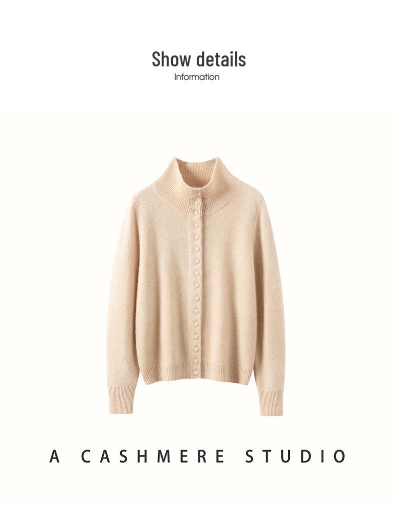 Women's Hand-knit High-neck Cashmere Cardigan - Autumn/Winter Chic