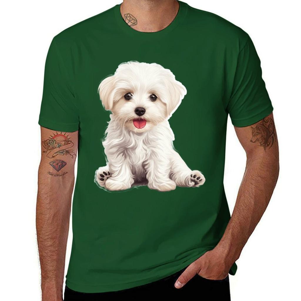 Adorable Maltese Love. T-Shirt Anime Clothes Summer Top Men's Cotton T-shirt