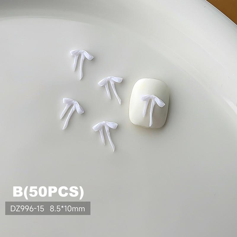 50 Pcs For DIY Manicure And Salon Decoration Soft Mini Bow Shape Nail Art Charms Mix Color 3D Bowknot Resin Accessories