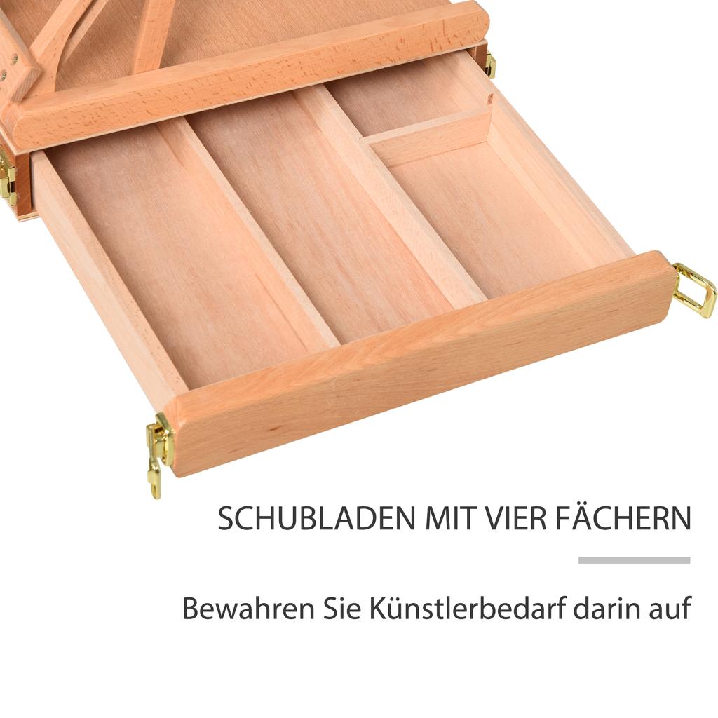 Foldable Studio Easel Angle & Height Adjustable Beechwood Painting and Display Easel, Portable Sturdy Table Desktop Holder Stand with Drawer