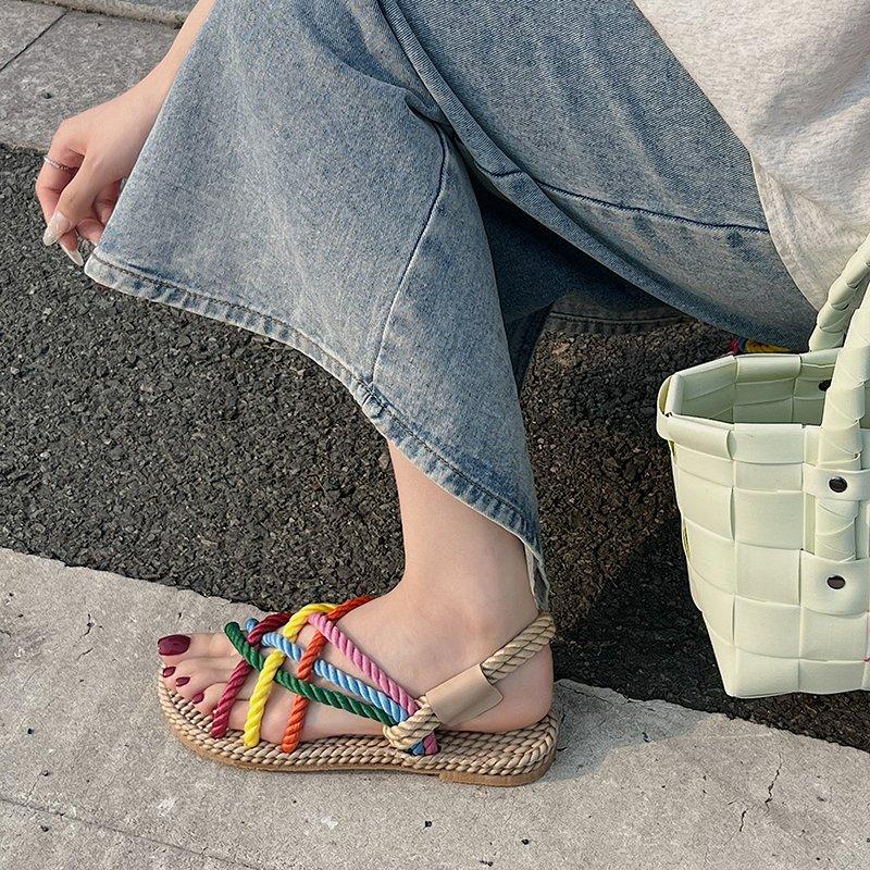 Fashion Comfort Shoes for Women Cross Breathable Flat Sandals Strappy Heels Cross-Shoes Anti-Skid Without  Beach Girls Scandals Slipper