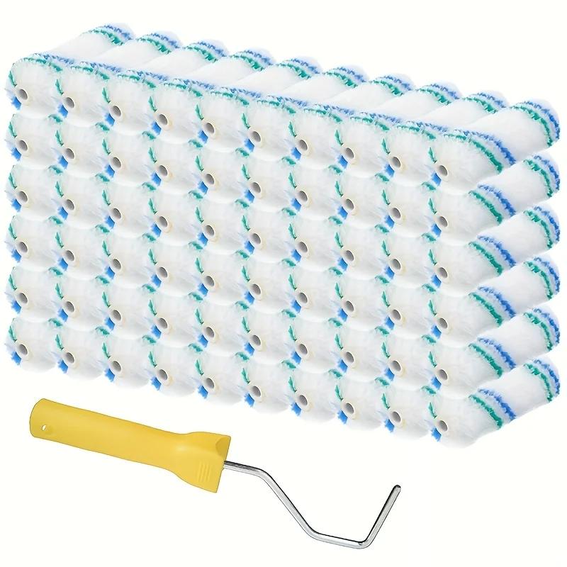 

1pc Mini Paint Roller Covers Handle with 60 Roller Brushes 4-Inch Small Paint Rollers Reusable Paint Roller Handle for Walls Paint brush