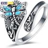 1 Pcs Vintage Ring Flower Dragonfly Blue Opal Open Adjustable Rings Jewelry Birthday Gift For Women Men