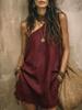 women's Solid Color Asymmetric One Shoulder Linen Texture Loose Pocket Short Mini Vacation Dress