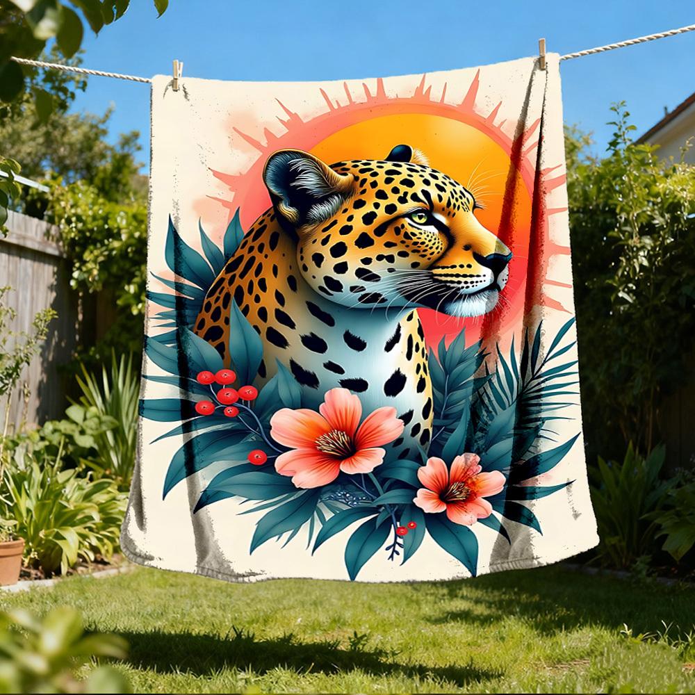 1pc Leopard Print Print Outdoor Blanket, Lightweight Polyester, 80x120cm