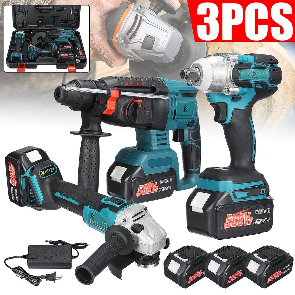 Multi-functional Electric Tool Sets Electric Rotary Hammer/Electric Wrench/Angle Grinder Brushless Power Tool Sets 3IN1