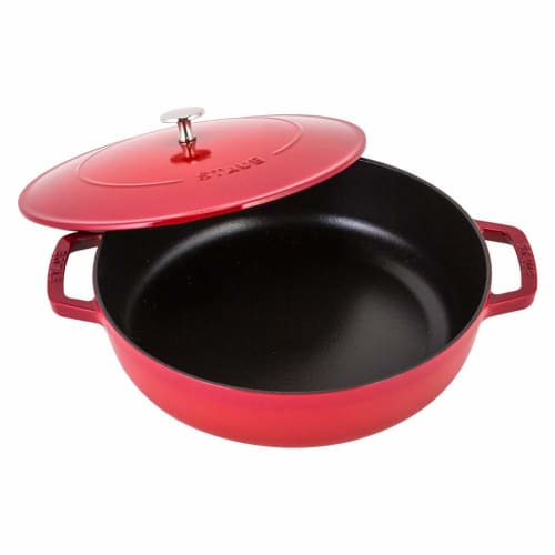 Staub Braiser Saut? Pan, 28cm, Cherry/Red, 12612806, Induction Compatible, Enamel, Double-Handled, Stylish, Insulated, Braiser with Chistera Drop - St
