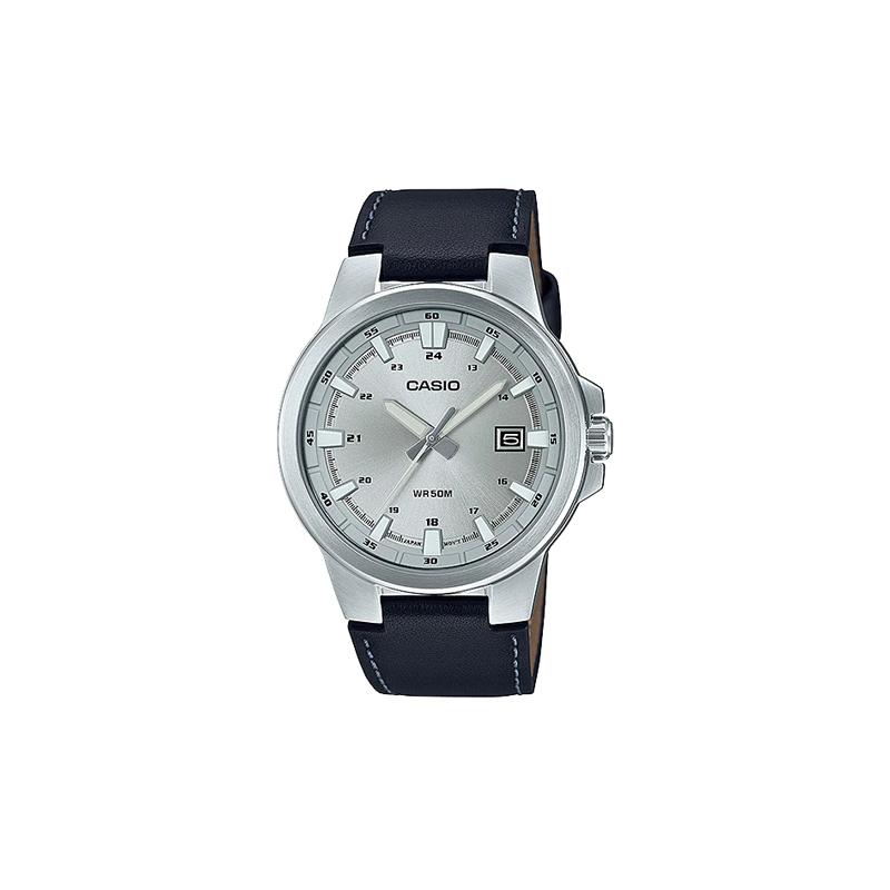 

Casio STANDARD series simple fashion trend business casual style classic simple three-pin design quartz movement leather strap MTP-E173L-7AVDF срібний