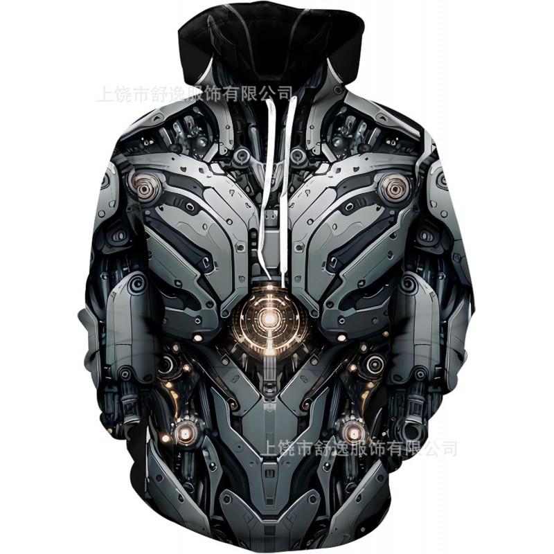 Mens Oversized Hooded Sweatshirt With Digital Print Casual Long Sleeve Top