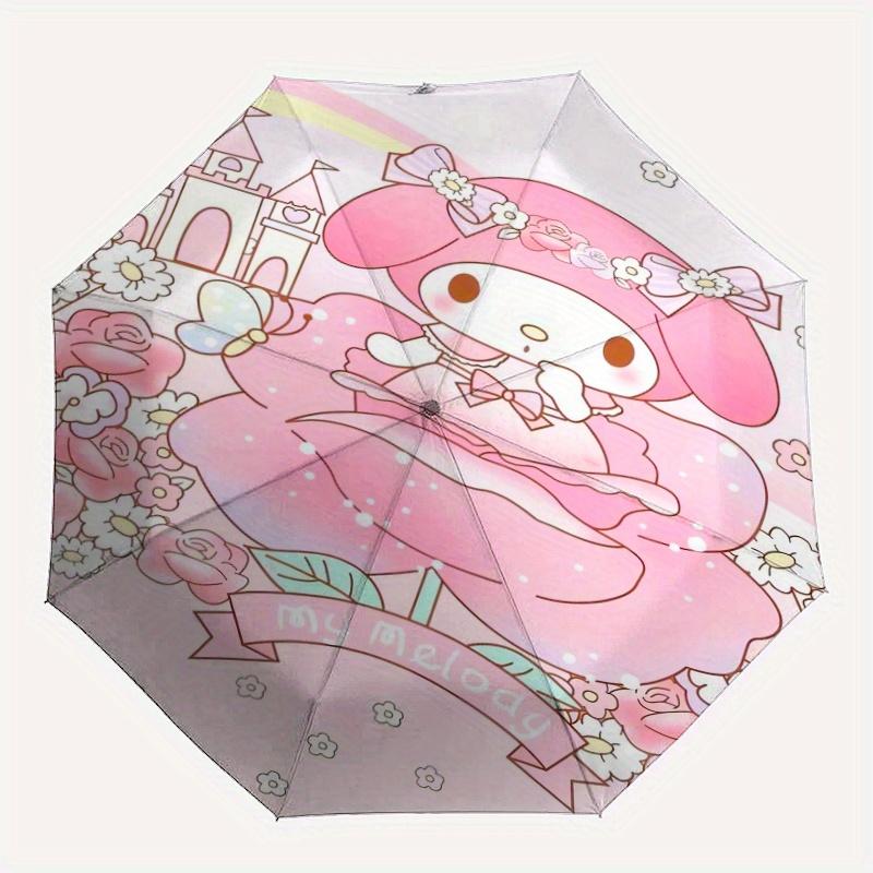 Rose My Melody Automatic Opening and Closing Cartoon Umbrella - Small Umbrella Suitable for Various Occasions, Portable 3-Fold Small Umbrella for Men