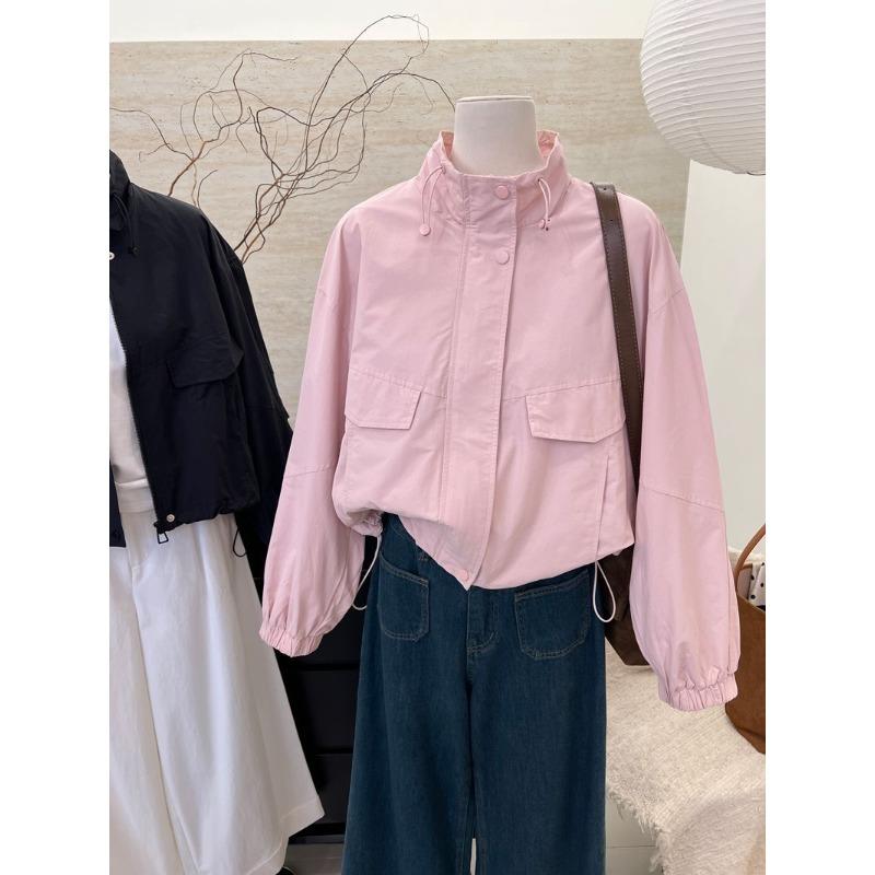 

Женская короткая куртка в корейском стиле с воротником-стойкой, свободного кроя, на весну-осень, повседневная, для работы S розовый