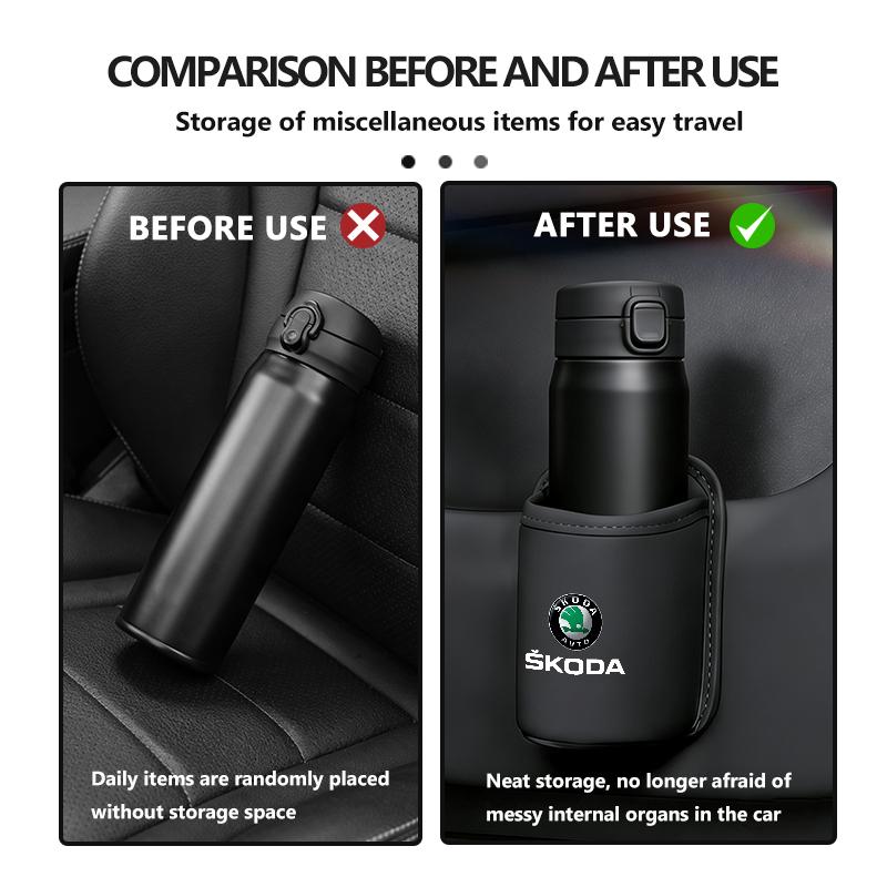 Für Skoda Leder Auto Wasserbecherhalter Innen Getränkehalter Organizer Zubehör Fabia 1 2 Octavia a7 RS Superb Rapid Yeti Karoq