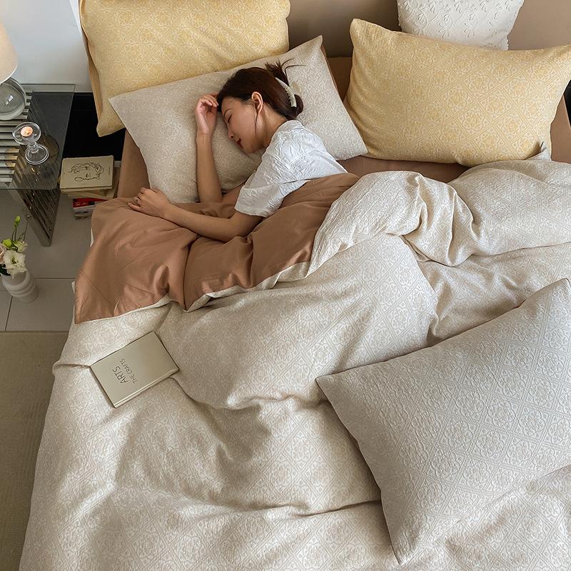 Ins Washed Cotton Jacquard Gray Retro Bed and Breakfast Four-piece Set of Pure Cotton Artistic Quilt Cover Sheets