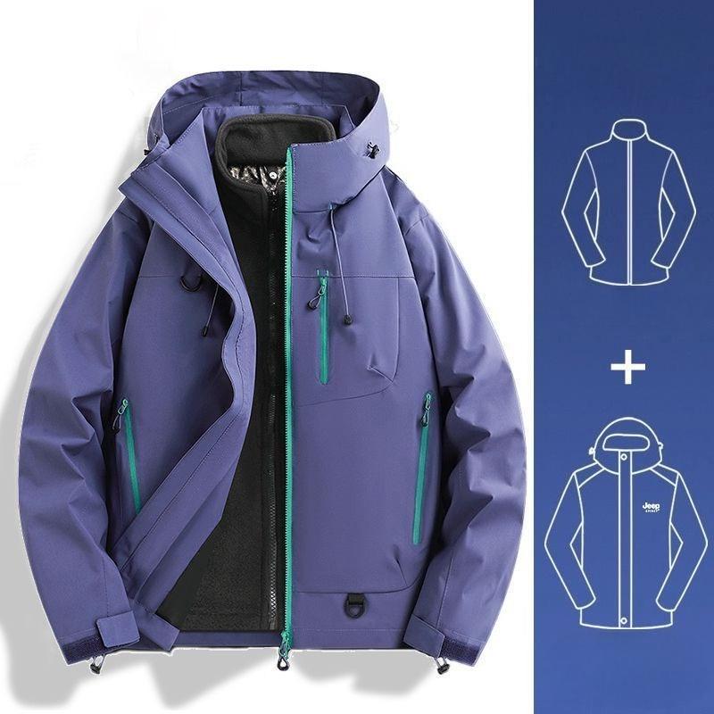 Detachable Hooded Raincoat Windproof Waterproof Jacket for Hiking Camping Outdoor Sports Men Women Three in One