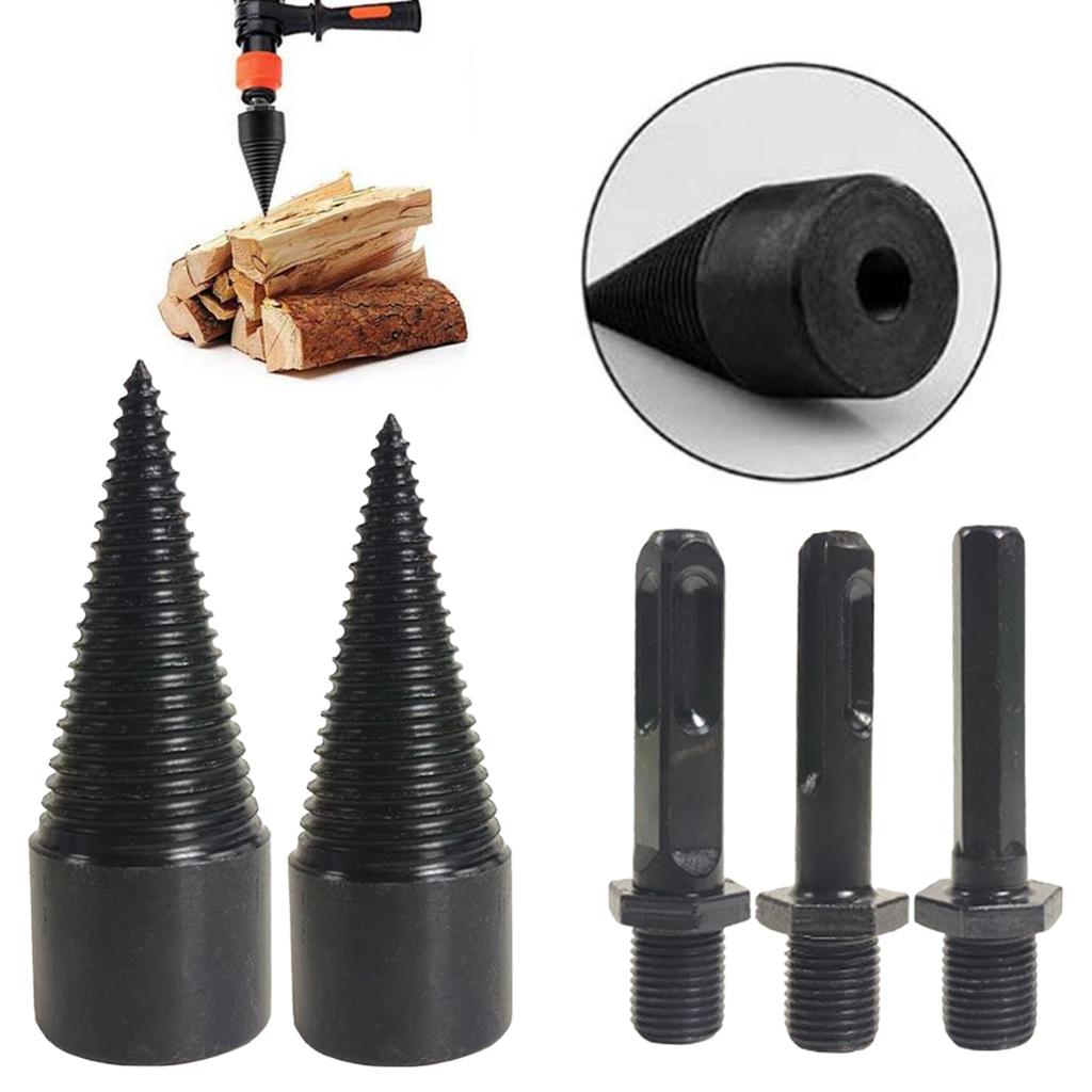 42mm+32mm Firewood Drill Bit Set + 3 Handle Wood Splitter Drill Bit Log Splitter Drill Bit Detachable Design for Splitting Woods
