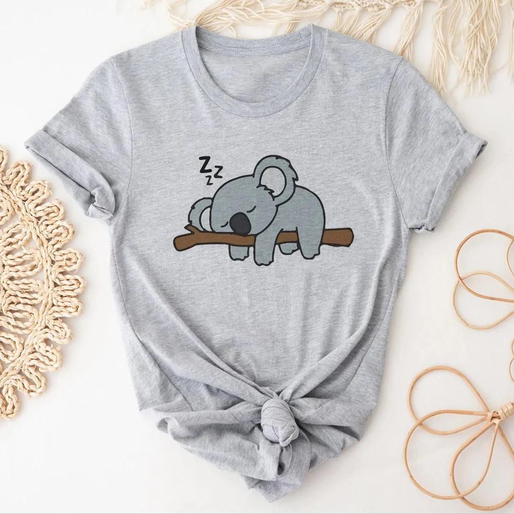 Cartoon Koala Printed T-shirts Summer Comic Funny Designe Casual Short Sleeve Fashion Summer Woman Clothing