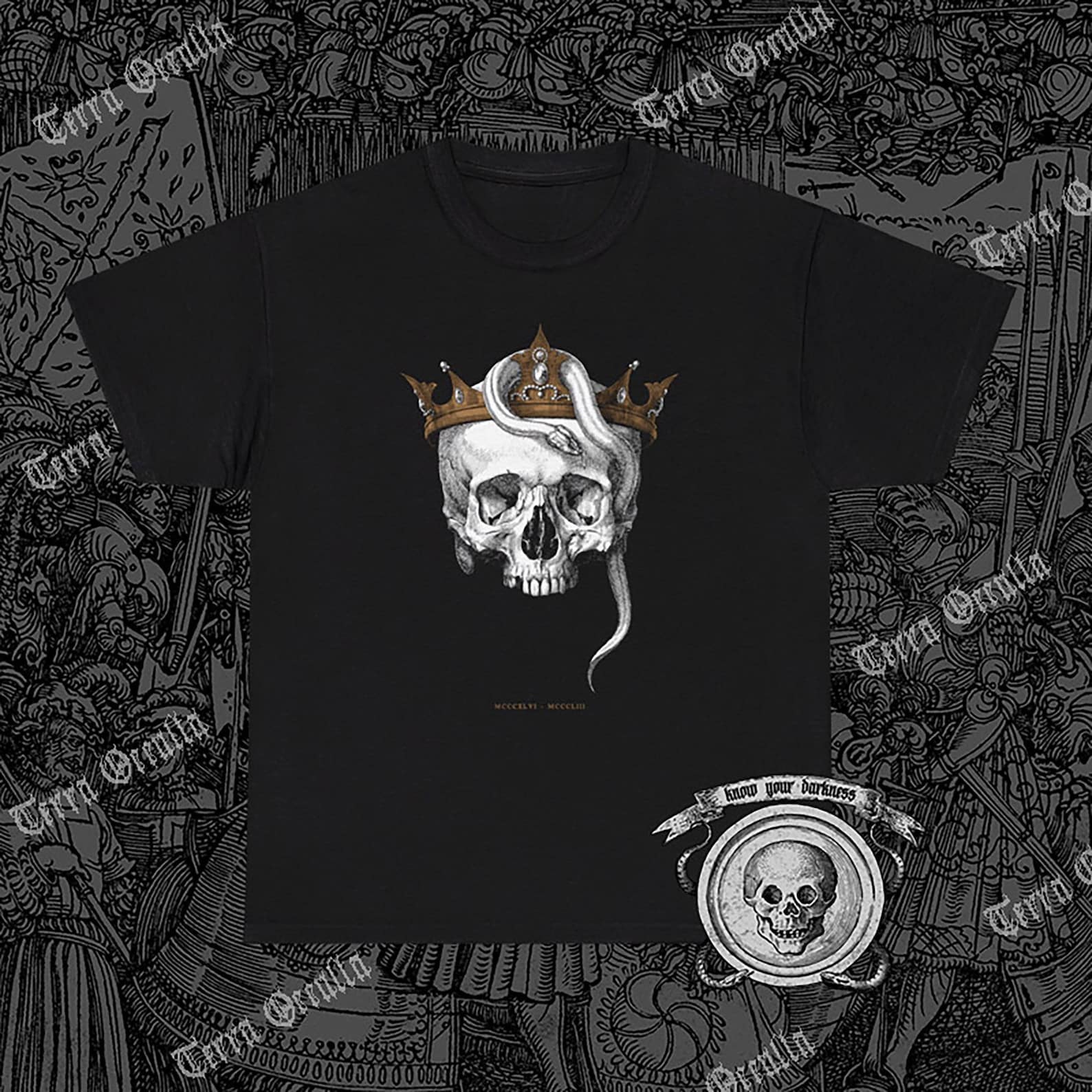 Crowned Skull Shirt, Memento Mori, Dance of Death, Human Skull M