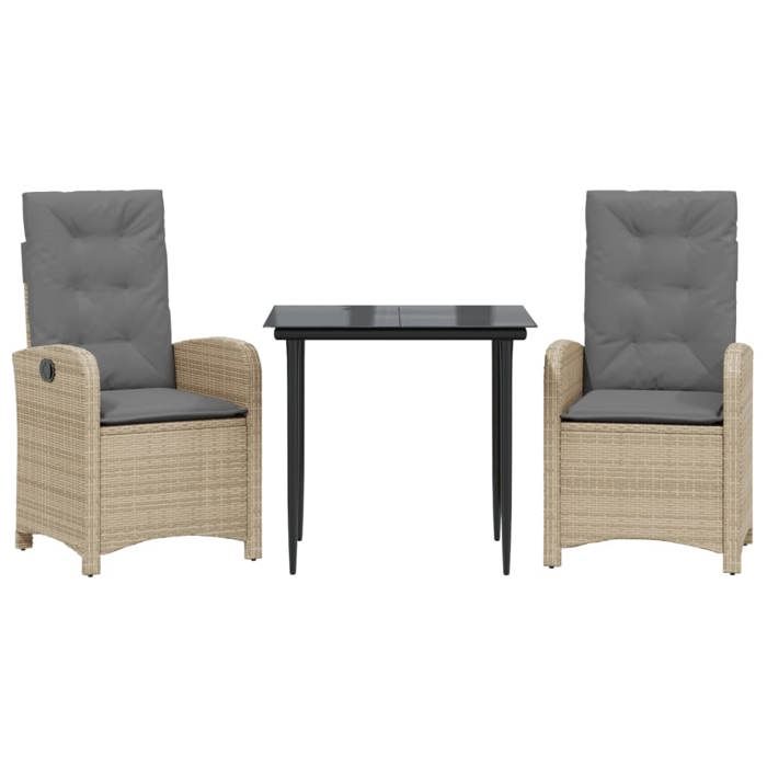 VidaXL Ensemble à Manger de Jardin avec Coussins 3 pcs, Table et Chaises avec Dossier Réglable, Meubles d'Extérieur Patio 3212390