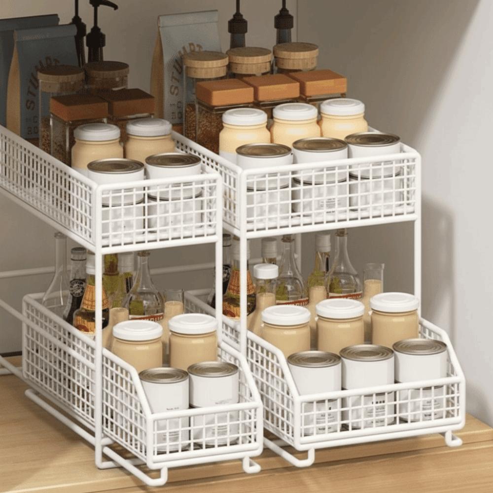 Stable Frame Pull Out Storage Rack Iron Under Sink Organizer Sliding Cabinet Basket for Kitchen