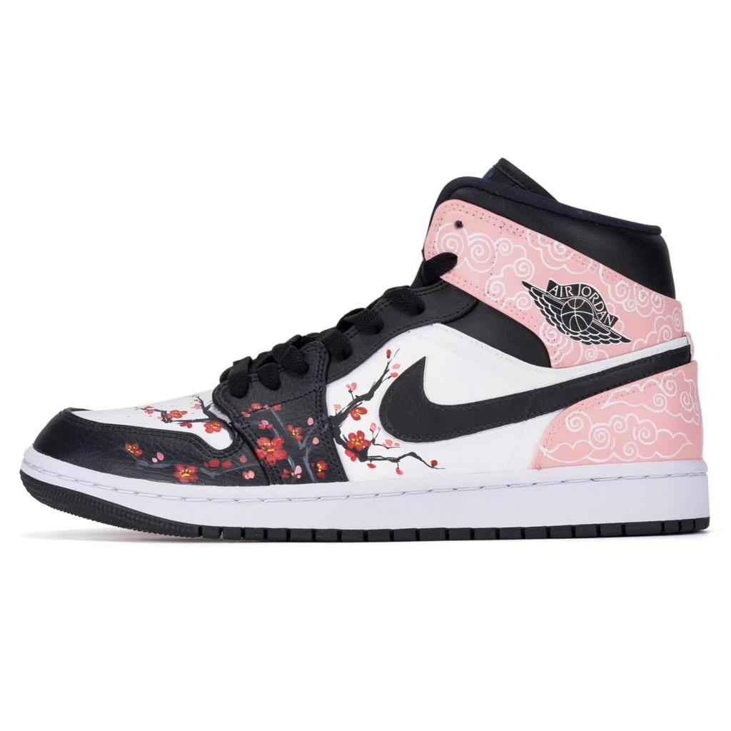 Jordan Air Jordan 1 Mid 'hyper Royal' Mid top Vintage Basketball Shoes Men's Black White 554724-077(TeamR-S-BOX)