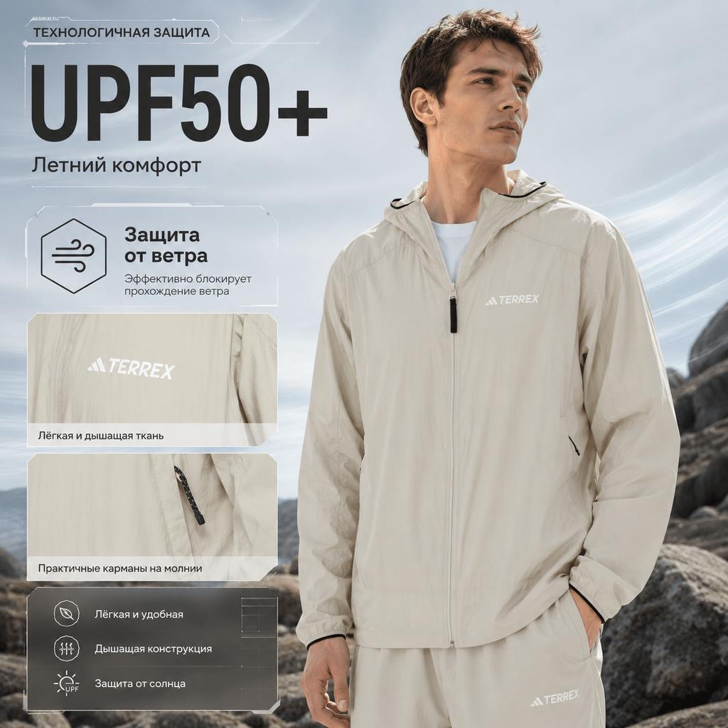 adidas Terrex Lightweight Wind.Rdy Windbreaker with Hood, Water-Resistant and Breathable Men Outerwear Light-Grey IS0270