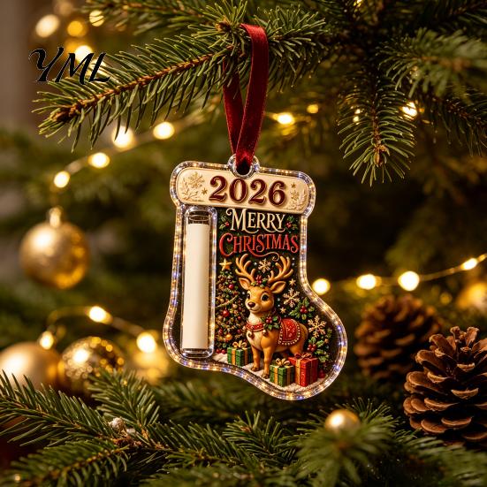 Christmas Money Holder for Cash Stocking Shaped Gift Ornament, Acrylic Hanging Holiday Card Ornament Decor, Xmas Tree Tree, Party Supplies Clip